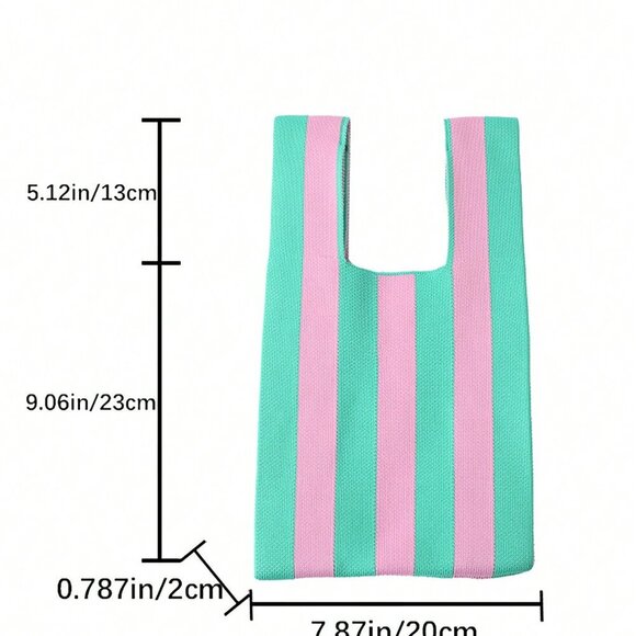 Pink Casual Women's Duke Crochet Stripe Pattern Lattice Handheld Bag - Picture 3 of 10